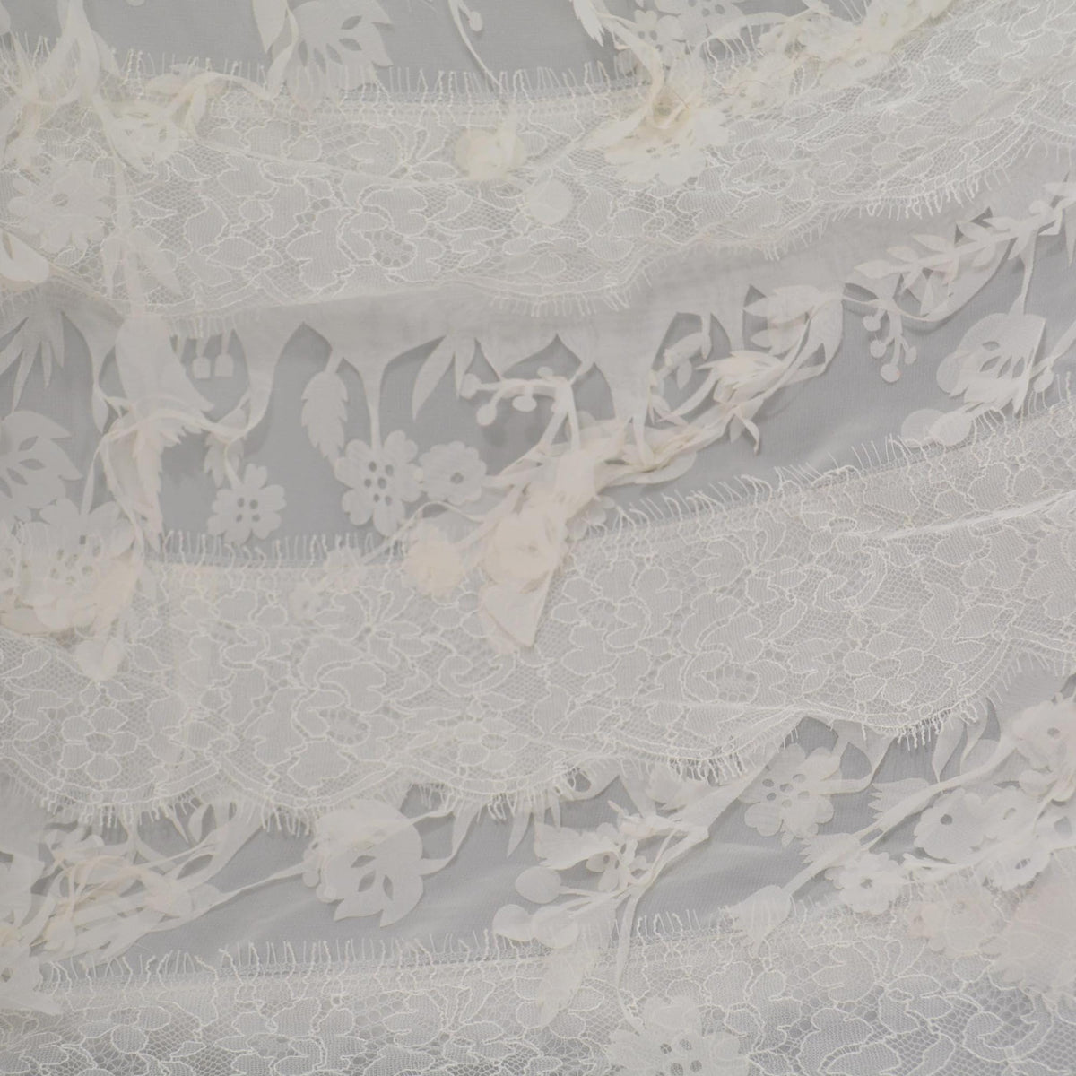 Off White Poly Chiffon Lace with Cutouts 60 Inch Wide | By the Yard