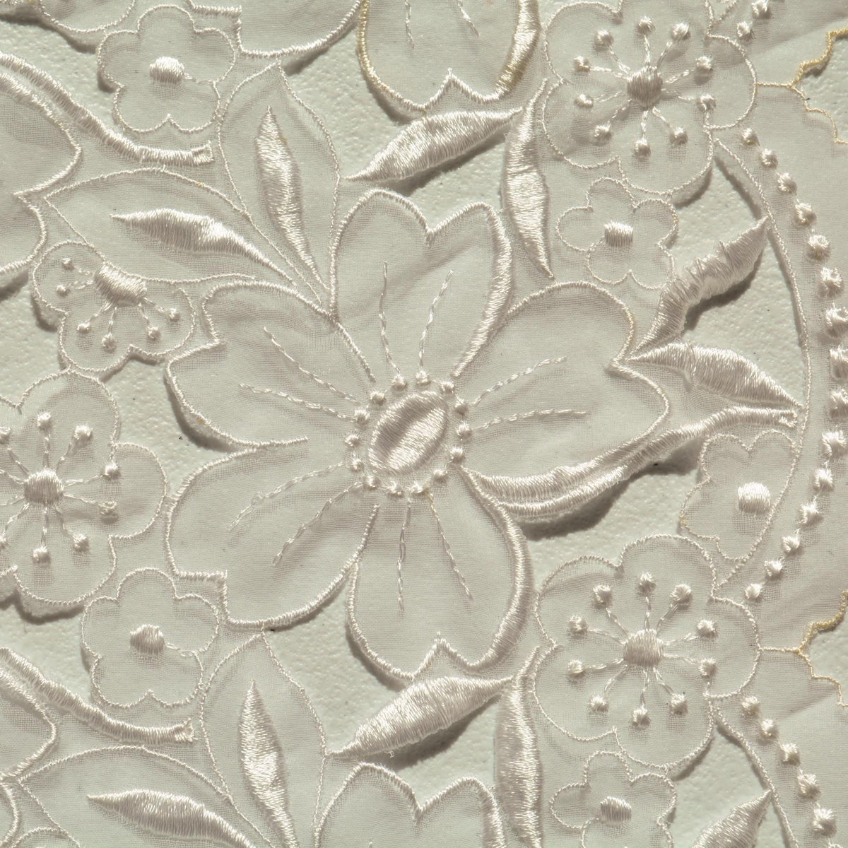 European White Silk Organza Floral Cutout Embroidery Fabric | By the Yard
