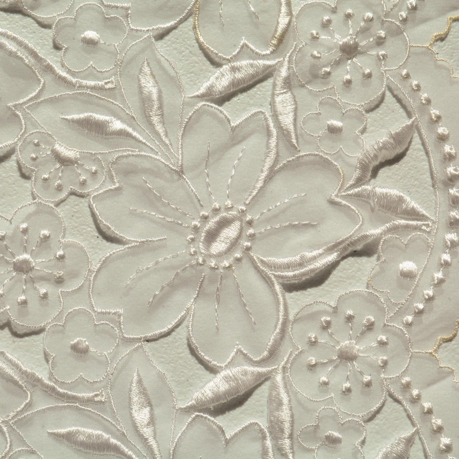 European White Silk Organza Floral Cutout Embroidery Fabric | By the Yard