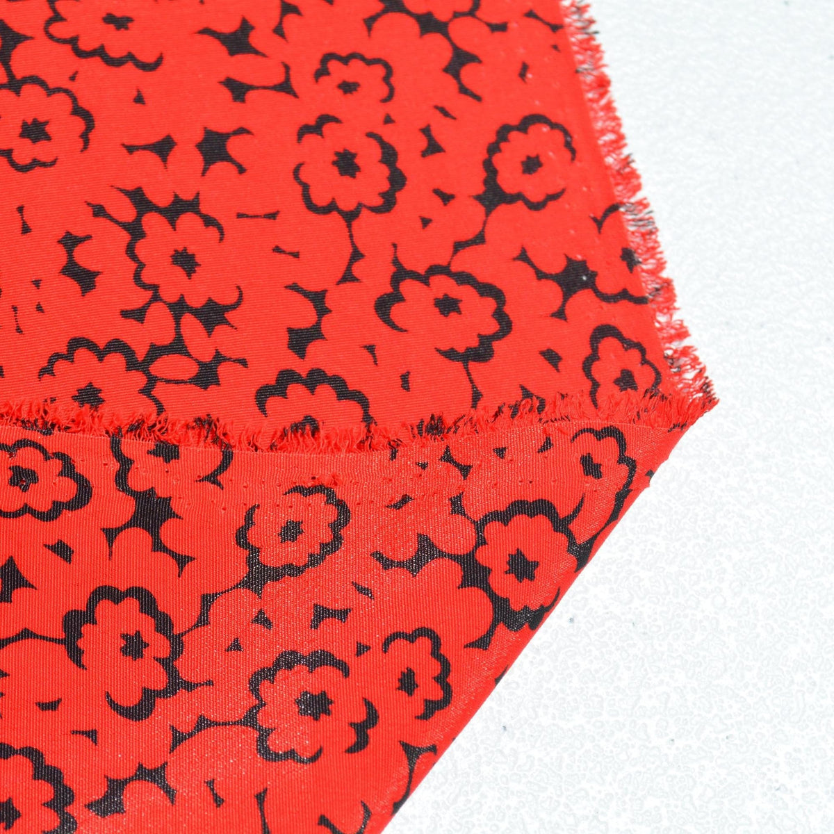 Pure Silk Twill Fabric | Black & Red Floral Lightweight Designer Deadstock | Dresses, Blouses, Scarves | By the Yard