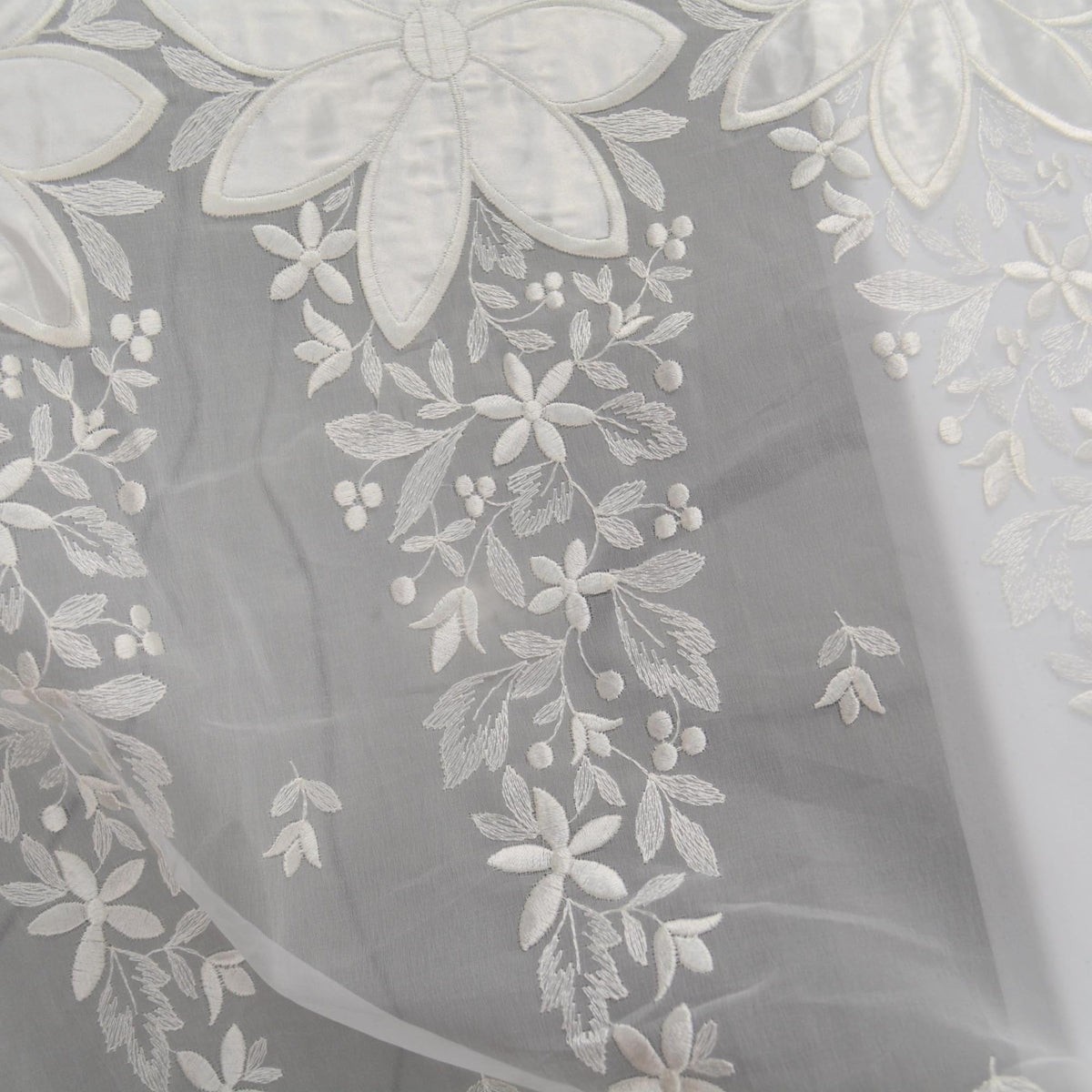 Swiss Pure Silk Organza | Floral Embroidered White 6 Momme Sheer 54 Inch Wide | By the Yard