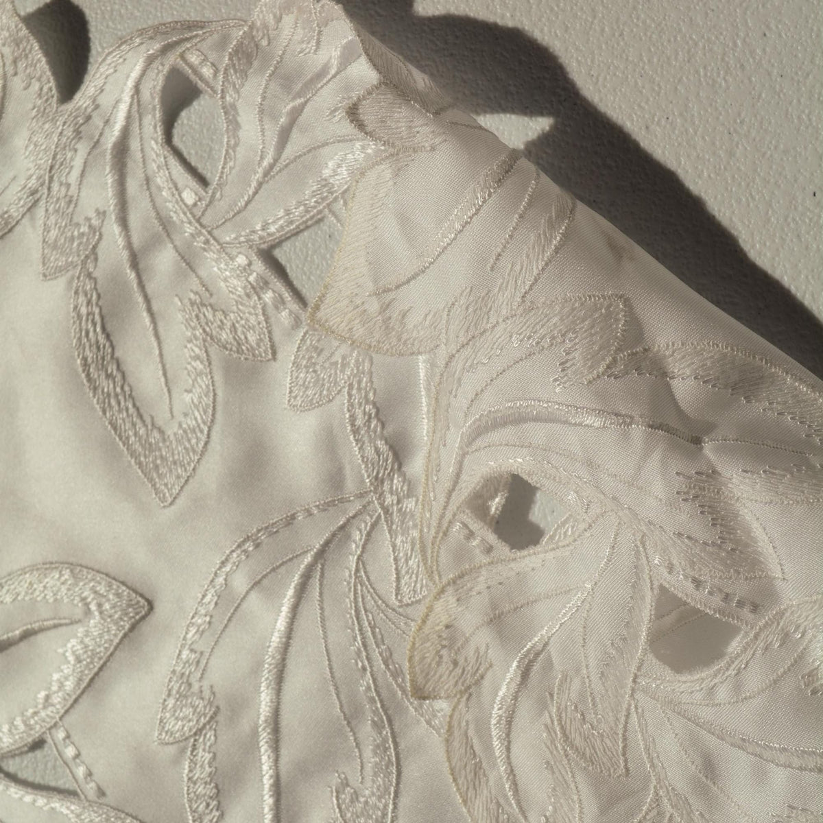 European Embroidered Silk Habotai Cutout Leaf Fabric | By the Yard