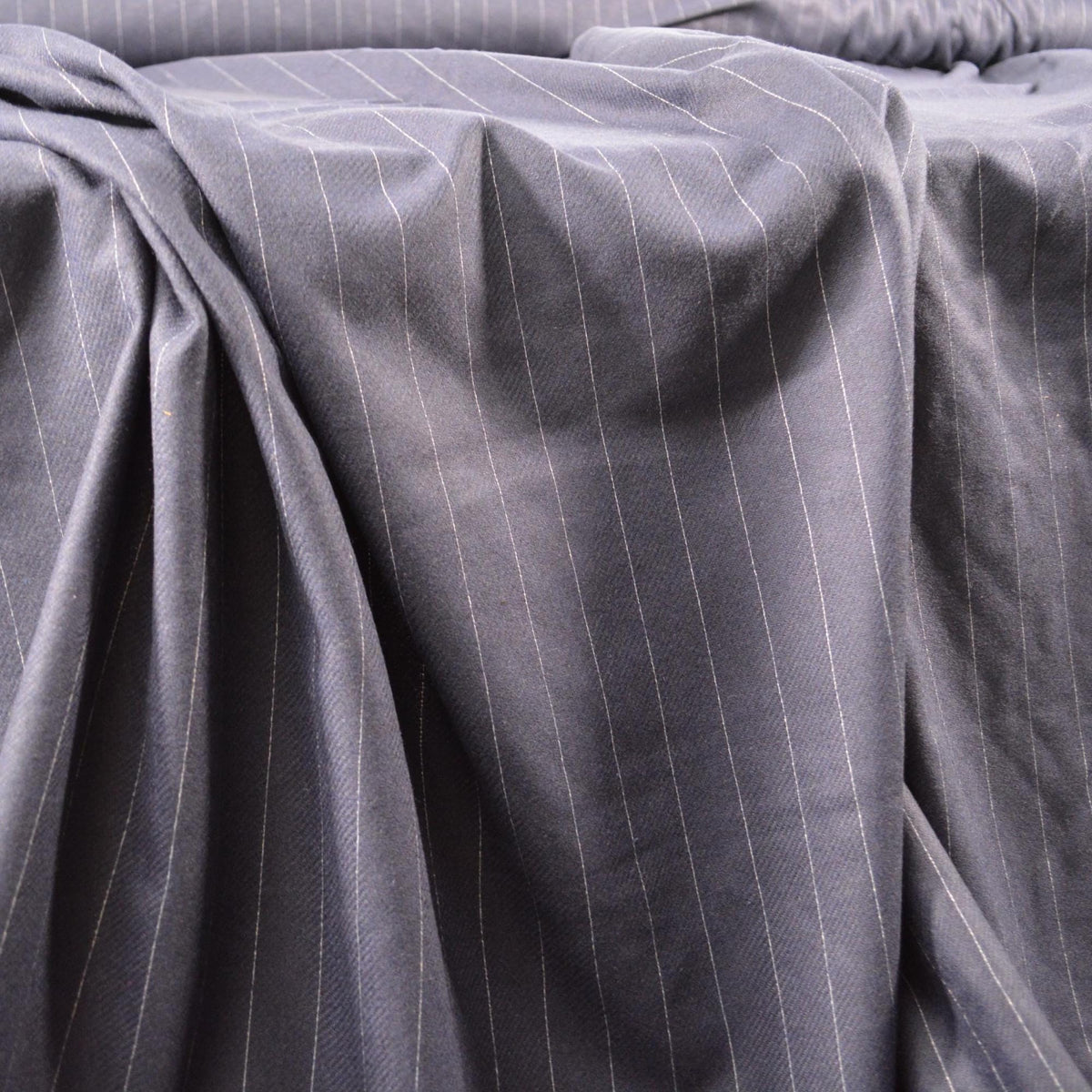 European Pure Wool | Navy Striped Wool Midweight Suiting Fabric 62 Inch Wide | By the Yard