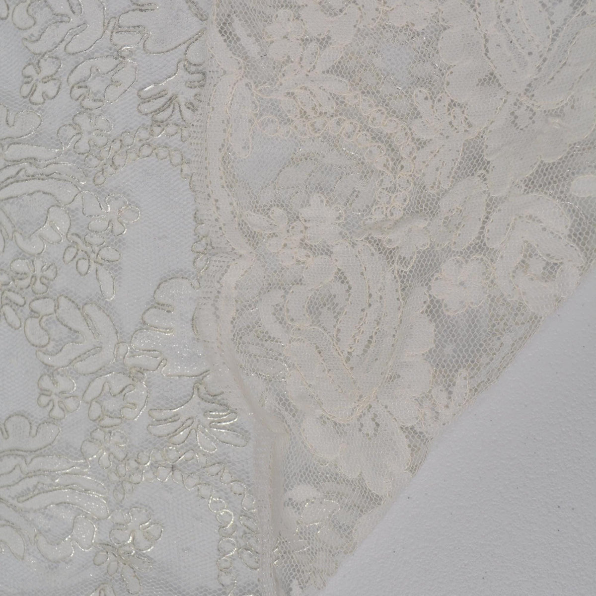 Silver Metallic Embroidered White Mesh Lace 51 Inch Wide | Custom Made Bridal Fabric | By the Yard