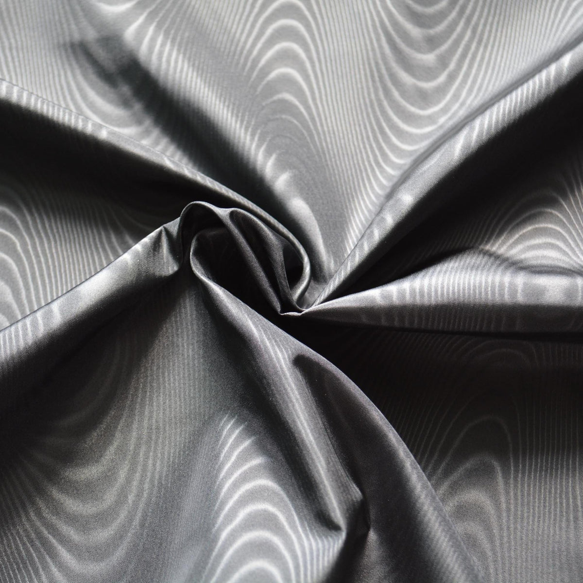 Heavyweight Silk Moiré Taffeta Fabric | Black | 100% Silk Watered Taffeta | By the Yard