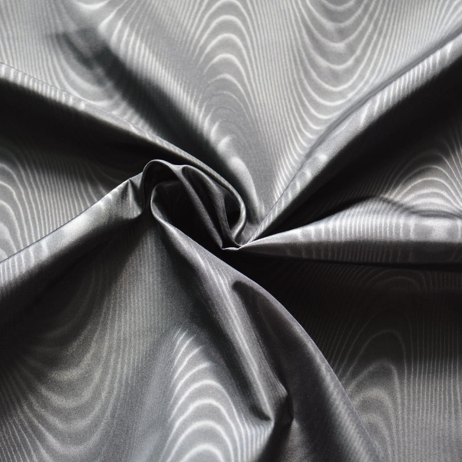 Heavyweight Silk Moiré Taffeta Fabric | Black | 100% Silk Watered Taffeta | By the Yard