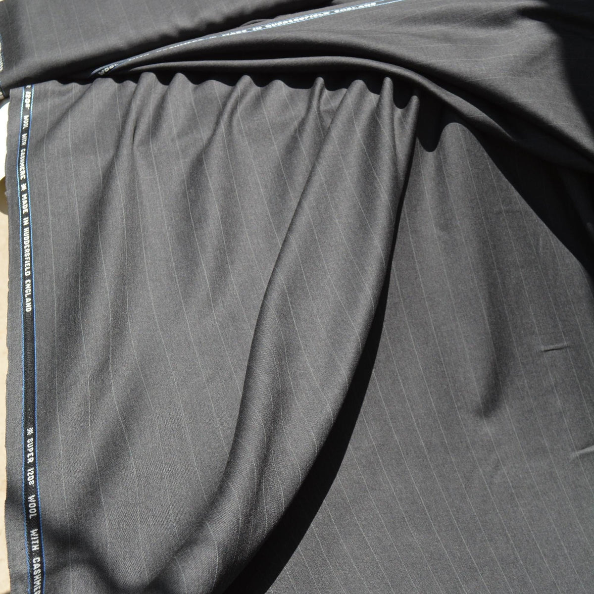 British Cashmere Super 120s Wool Suiting Fabric | Grey with stripes | Made In England | By the Yard