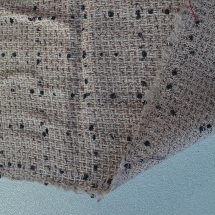 Beige Wool Boucle Tweed Fabric | Made in Italy | Brown and Black Speckles Heavyweight Coat and Jacket Cloth 57 Inch Wide | By the Yard