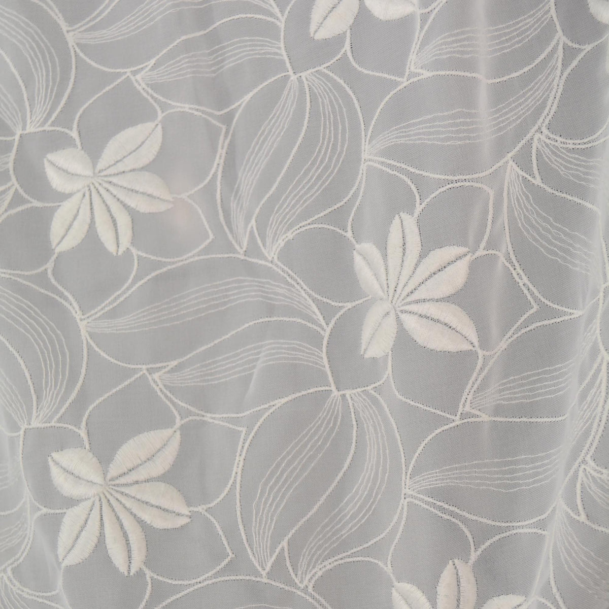 White Floral Embroidered Poly Chiffon Sheer Fabric 52.5 Inch Usable | By the Yard