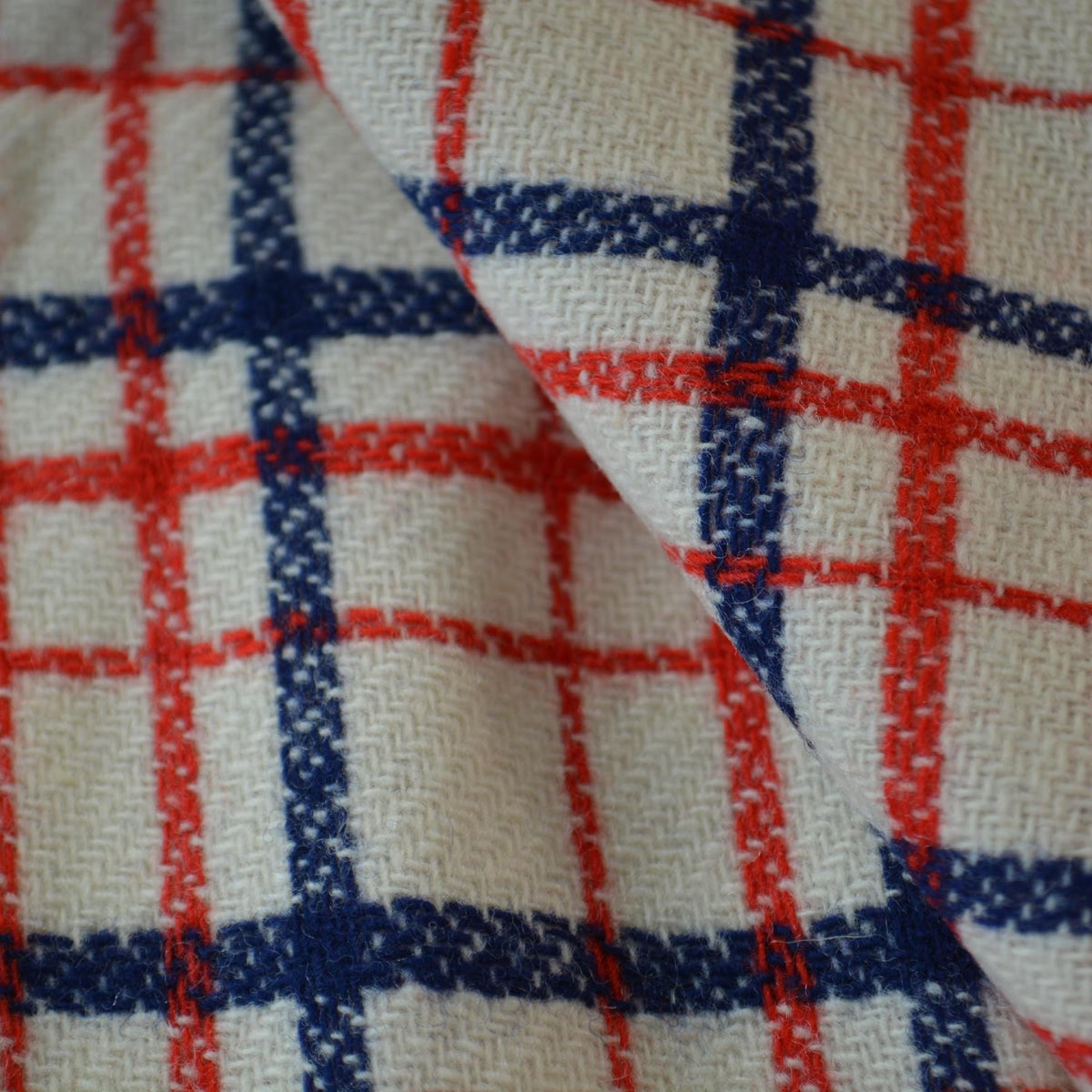 Heavyweight Red and Navy Tartan Wool Fabric Windowpane Check 55 Inch Wide | By the Yard
