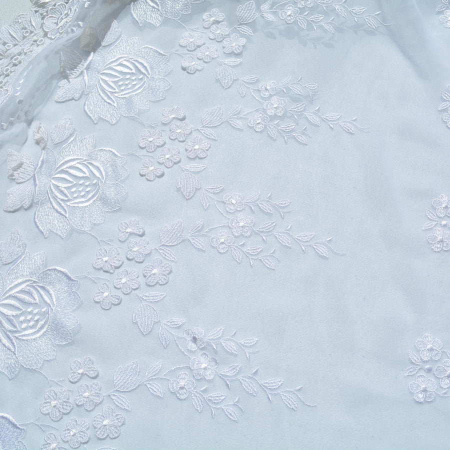 Chiffon Lace Fabric | White Sheer Designer Deadstock | Dresses, Blouses, Bridal | By the Yard