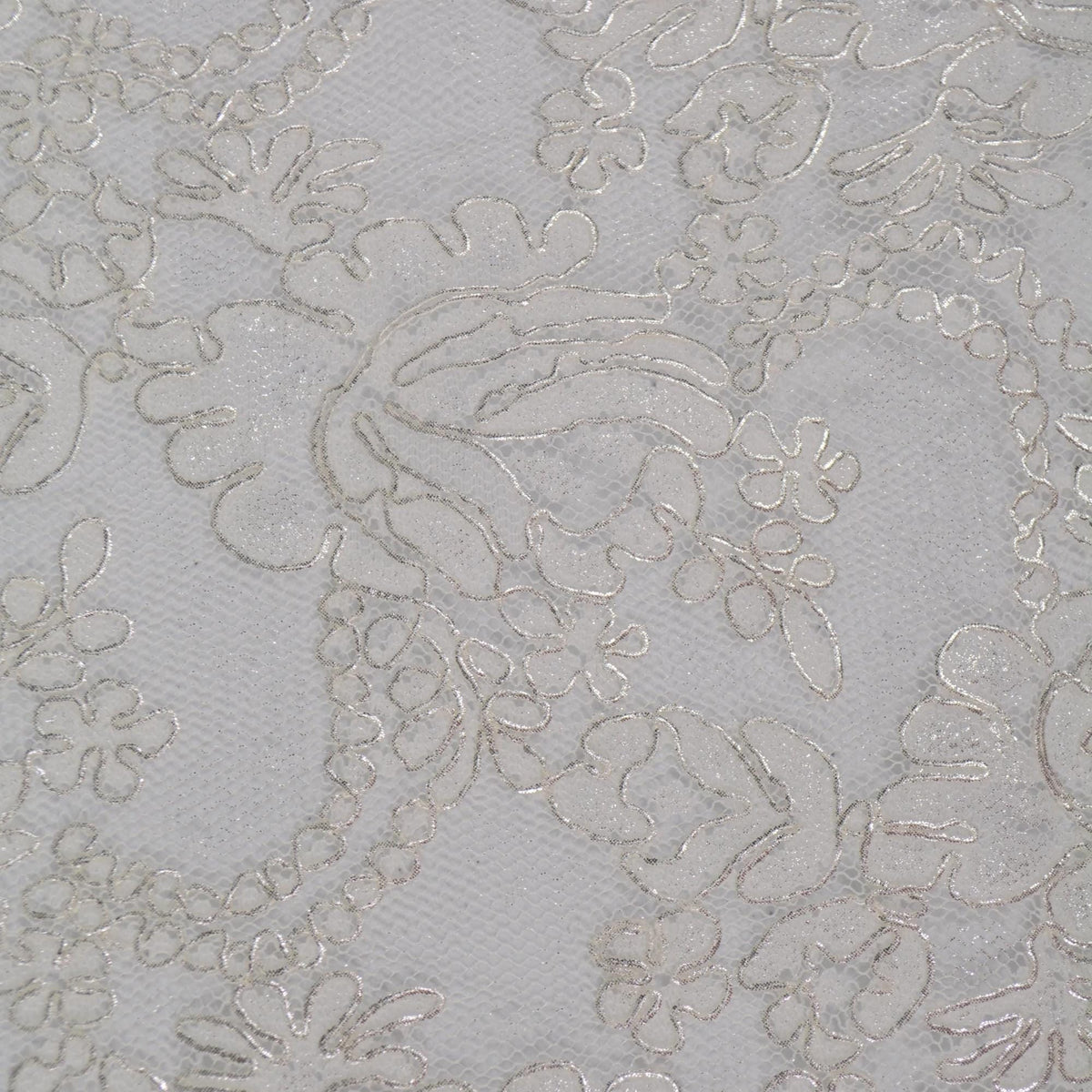 Silver Metallic Embroidered White Mesh Lace 51 Inch Wide | Custom Made Bridal Fabric | By the Yard