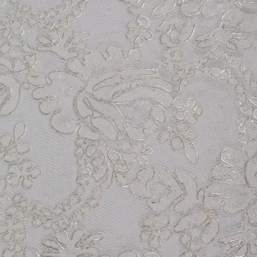 Silver Metallic Embroidered White Mesh Lace 51 Inch Wide | Custom Made Bridal Fabric | By the Yard