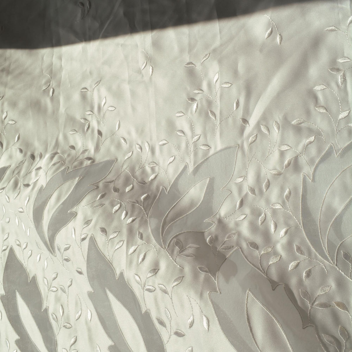 Silk Habotai Fabric White Embroidered Cutouts with Silk Chiffon 52.5 Inch Usable | By the Yard
