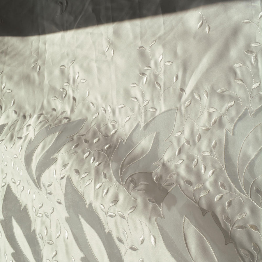 Silk Habotai Fabric White Embroidered Cutouts with Silk Chiffon 52.5 Inch Usable | By the Yard