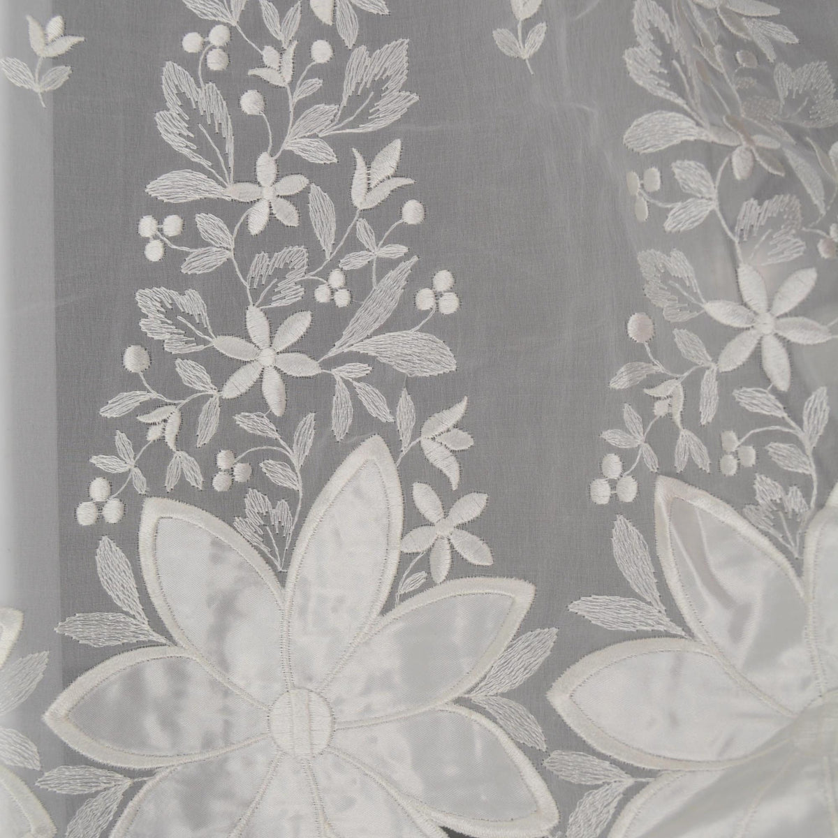 Swiss Pure Silk Organza | Floral Embroidered White 6 Momme Sheer 54 Inch Wide | By the Yard