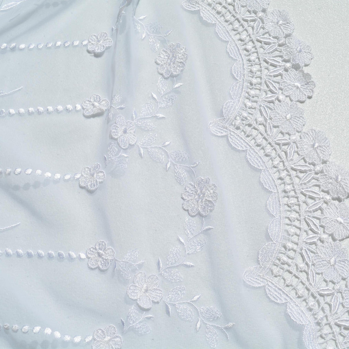 Chiffon Lace Fabric | White Sheer Designer Deadstock | Dresses, Blouses, Bridal | By the Yard