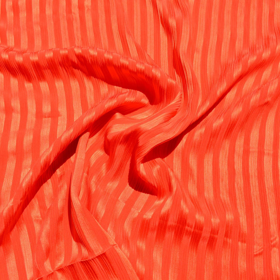 Pure Silk Crinkle Jacquard Fabric | Striped Red Designer Deadstock | Dresses, Skirts, Tops | By the Yard