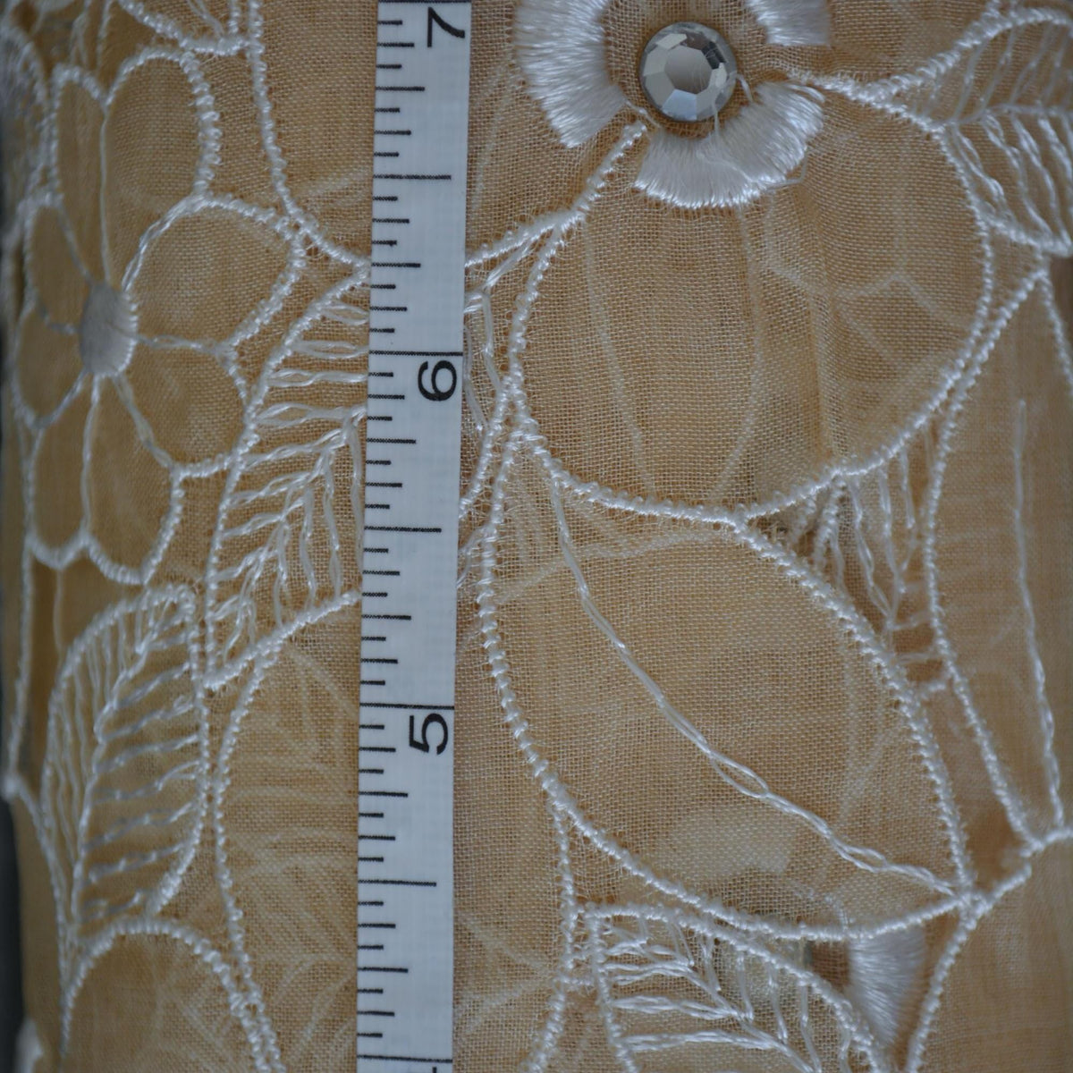 European Designer Silk Organza Cutwork Embroidery Beige Sheer Fabric | By the Yard