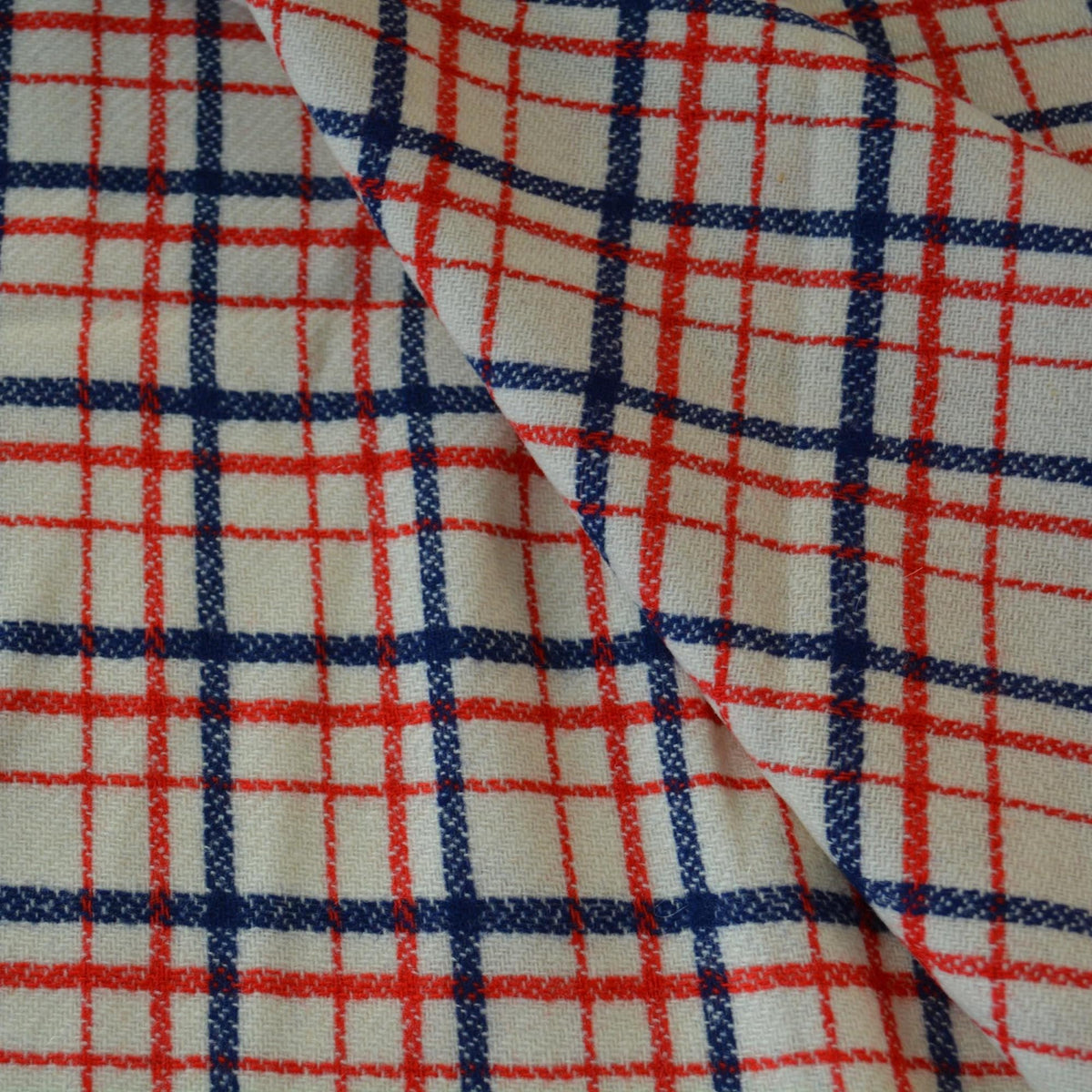 Heavyweight Red and Navy Tartan Wool Fabric Windowpane Check 55 Inch Wide | By the Yard
