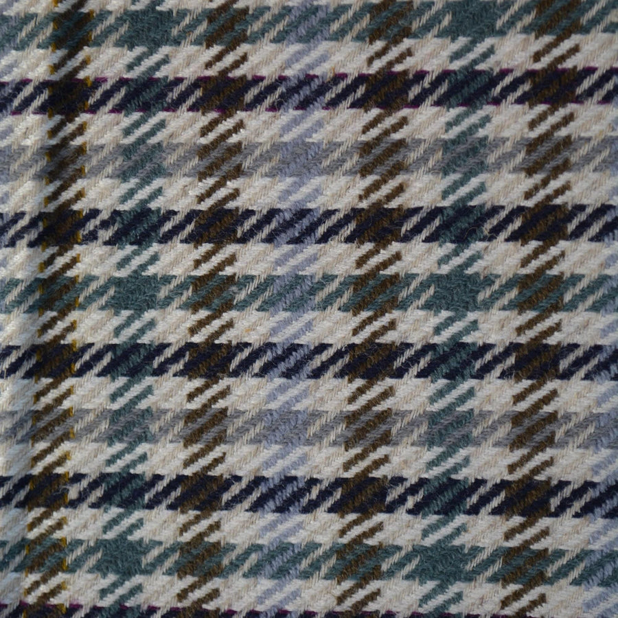 Vintage Madrid Checkered Wool Fabric | Beige Brown Light Blue Designer Deadstock | By the Yard