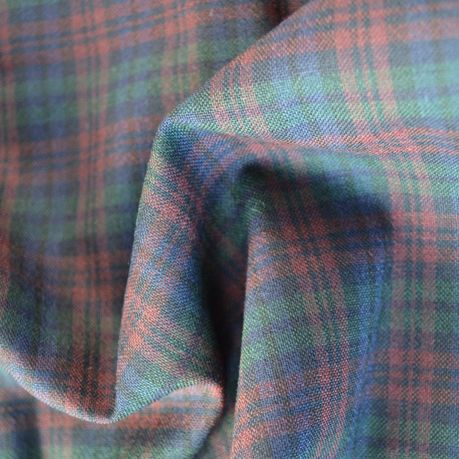 Dark Tartan Wool Tweed Fabric Navy Green Red Blue Plaid 61 Inch Wide | By the Yard