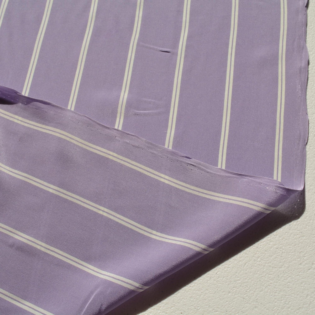 100% Silk Crepe de Chine Print Purple and white Striped 56" Wide Luxury Fabric Sewing | By the Yard