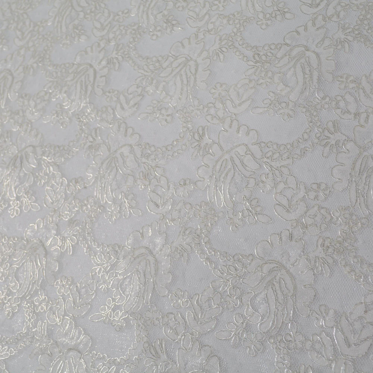 Silver Metallic Embroidered White Mesh Lace 51 Inch Wide | Custom Made Bridal Fabric | By the Yard