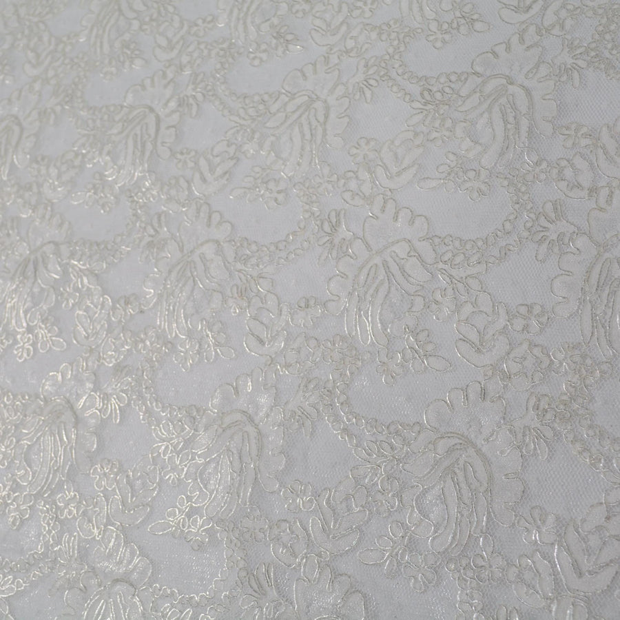 Silver Metallic Embroidered White Mesh Lace 51 Inch Wide | Custom Made Bridal Fabric | By the Yard