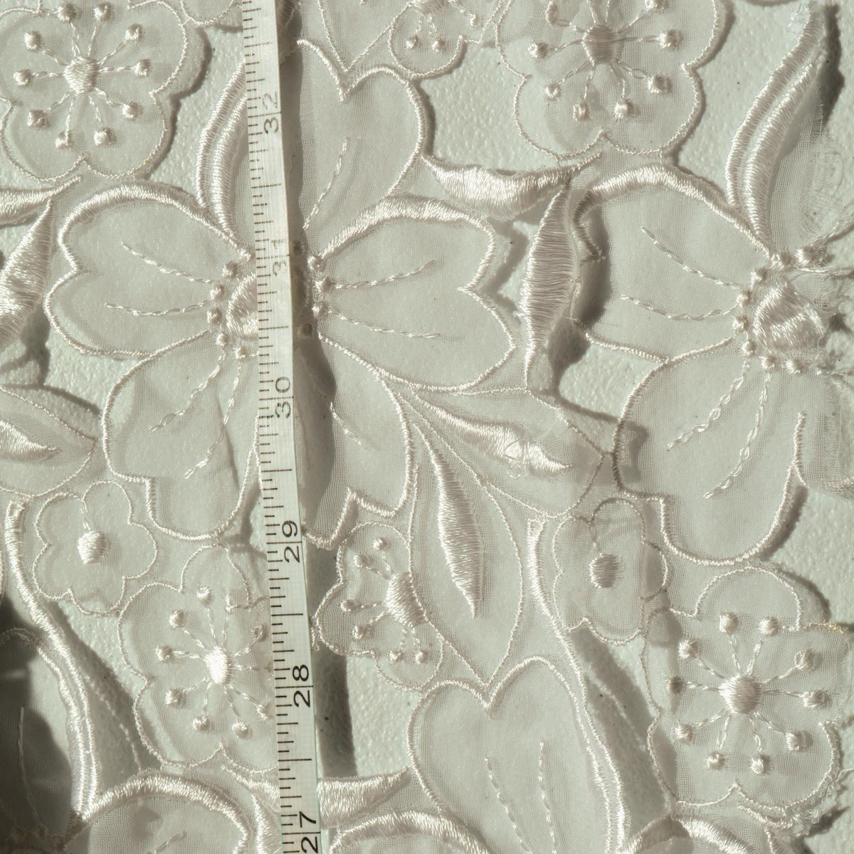 European White Silk Organza Floral Cutout Embroidery Fabric | By the Yard