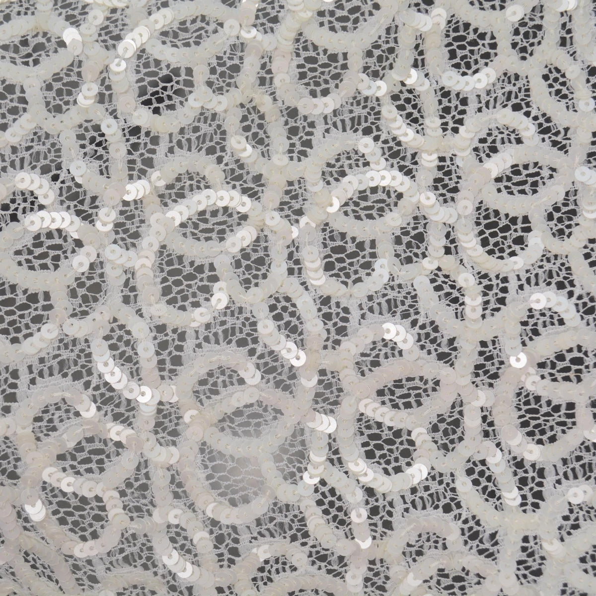 White Embroidered Lace with Cream Sequins Sheer Mesh 43 Inch Usable | By the Yard