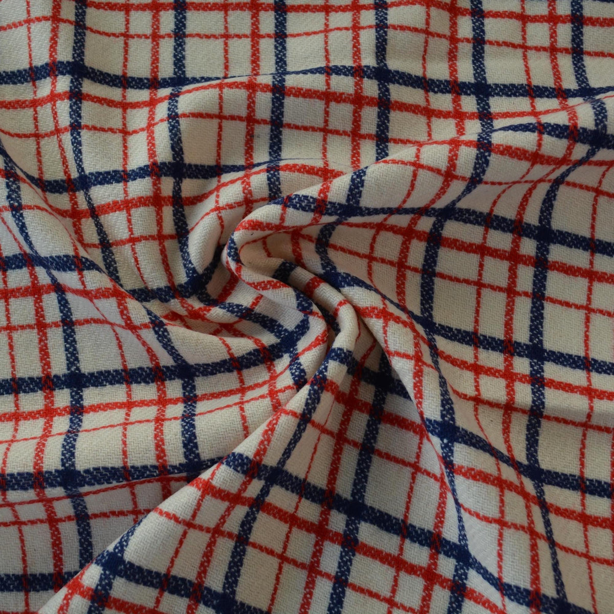 Heavyweight Red and Navy Tartan Wool Fabric Windowpane Check 55 Inch Wide | By the Yard