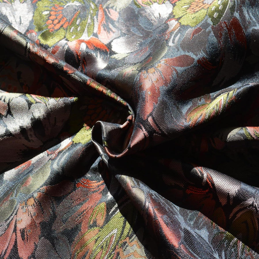 Black floral 100% Silk Brocade Fabric | Upholstery Fabric & Home Decor Textile | Curtain, Drapery, Pillow | By the Yard