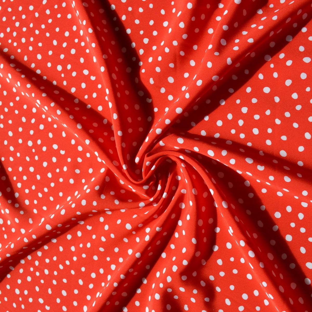 100% Silk Crepe de Chine Print Red and white Polka dot 45" Wide Luxury Fabric Sewing | By the Yard