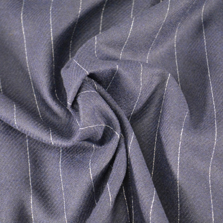 European Pure Wool | Navy Striped Wool Midweight Suiting Fabric 62 Inch Wide | By the Yard
