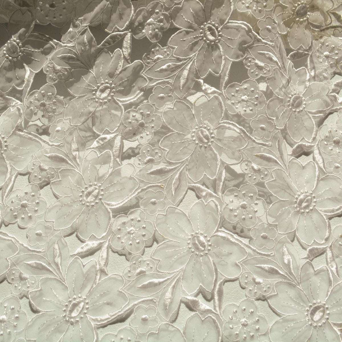 European White Silk Organza Floral Cutout Embroidery Fabric | By the Yard