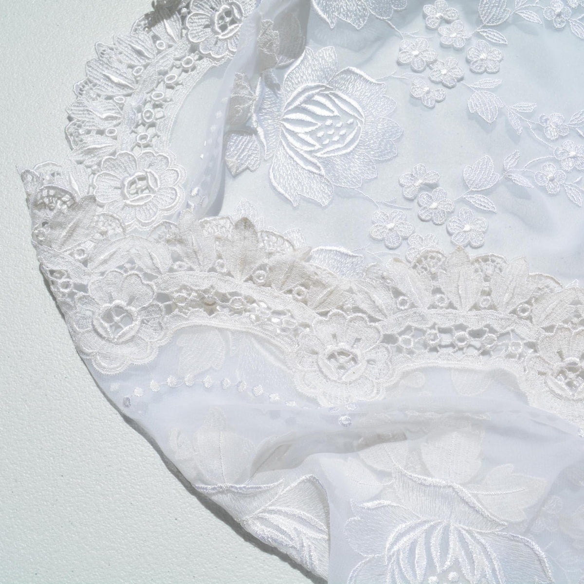 Chiffon Lace Fabric | White Sheer Designer Deadstock | Dresses, Blouses, Bridal | By the Yard