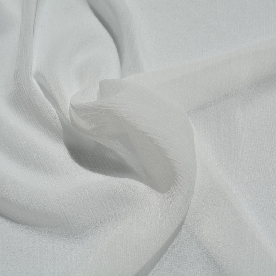 Crinkle Chiffon Fabric | White Sheer Lightweight Designer Deadstock | Dresses, Blouses, Scarves | By the Yard