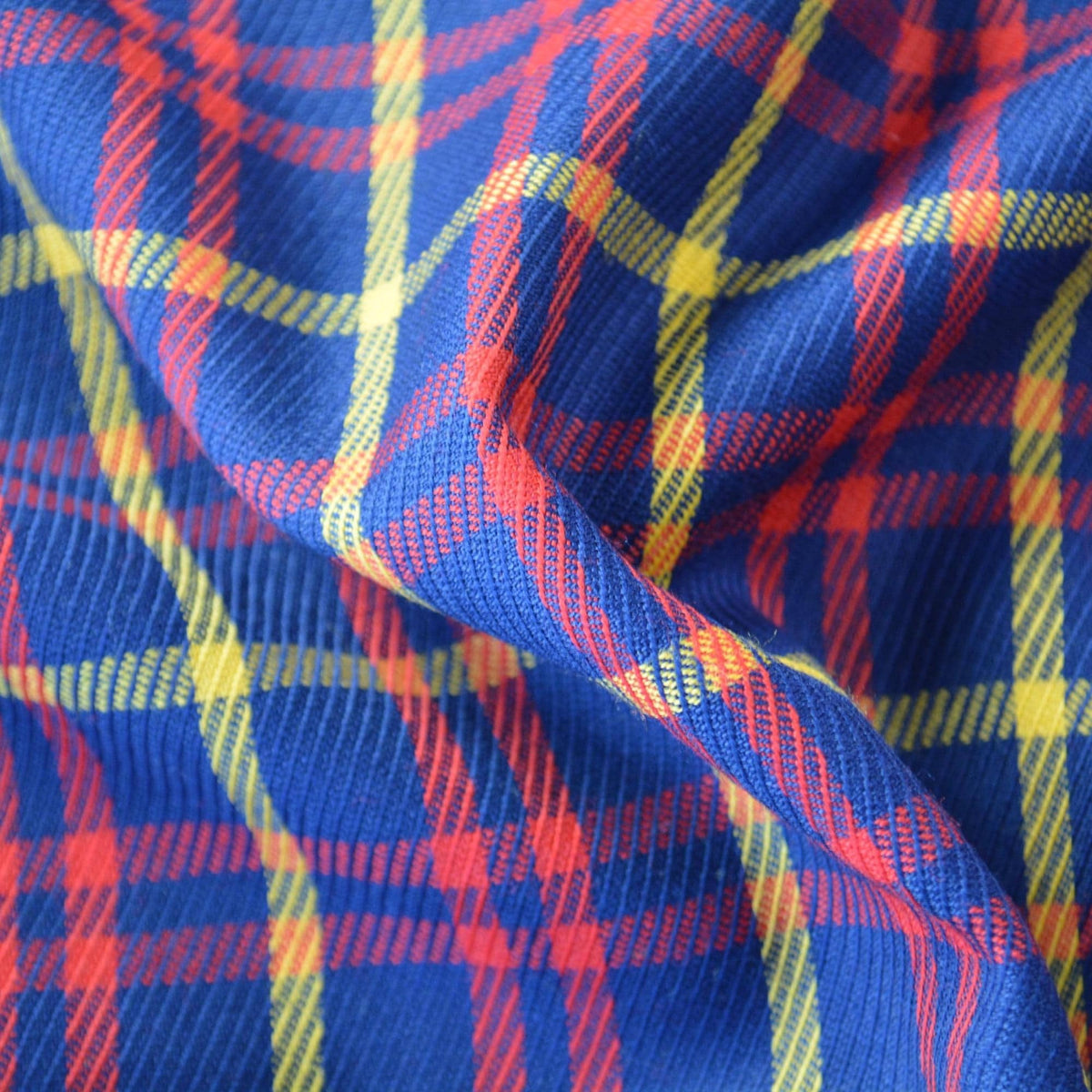 Lightweight Blue Tartan Wool Fabric with Red and Yellow Stripes Dress and Skirt Material 61 Inch Wide | By the Yard