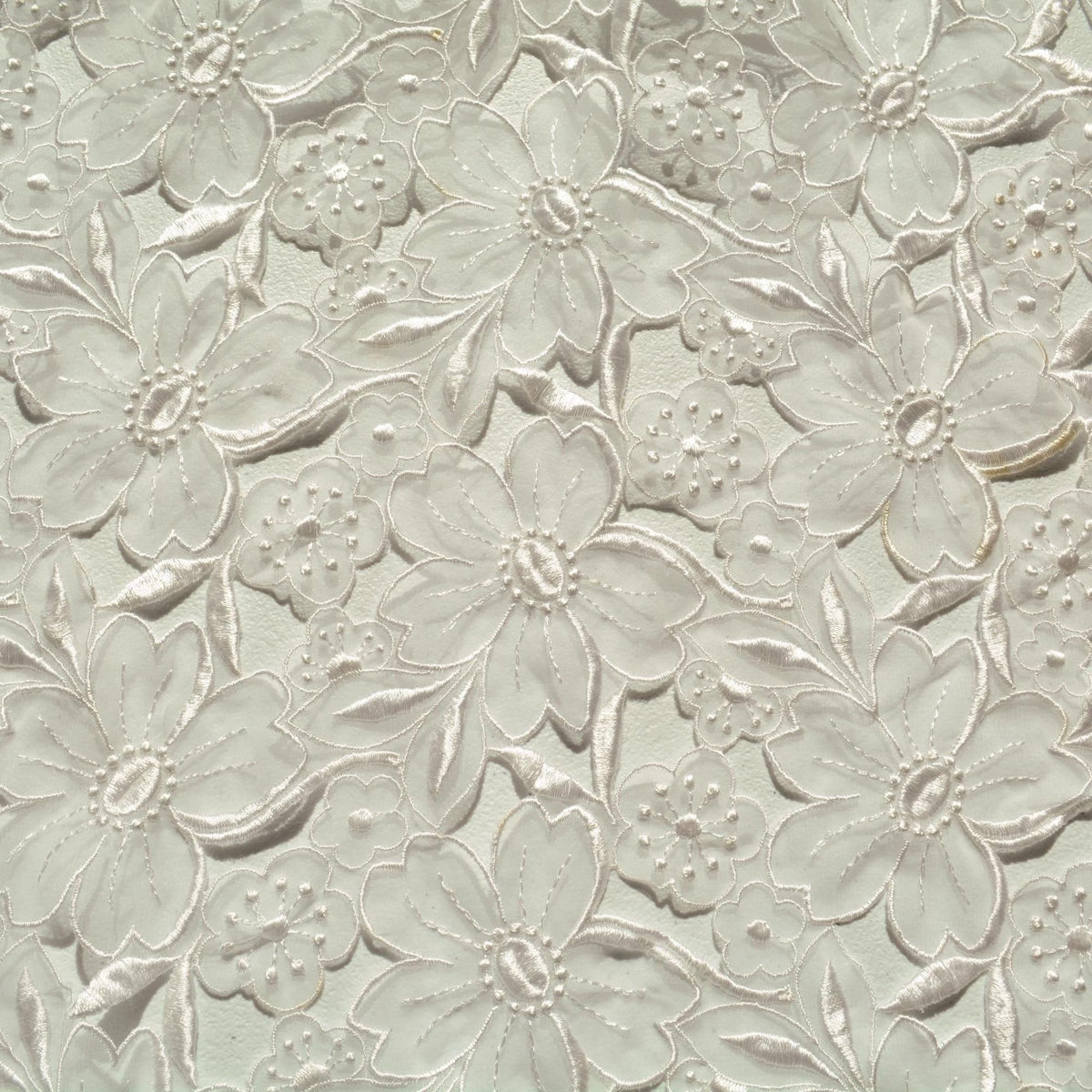 European White Silk Organza Floral Cutout Embroidery Fabric | By the Yard