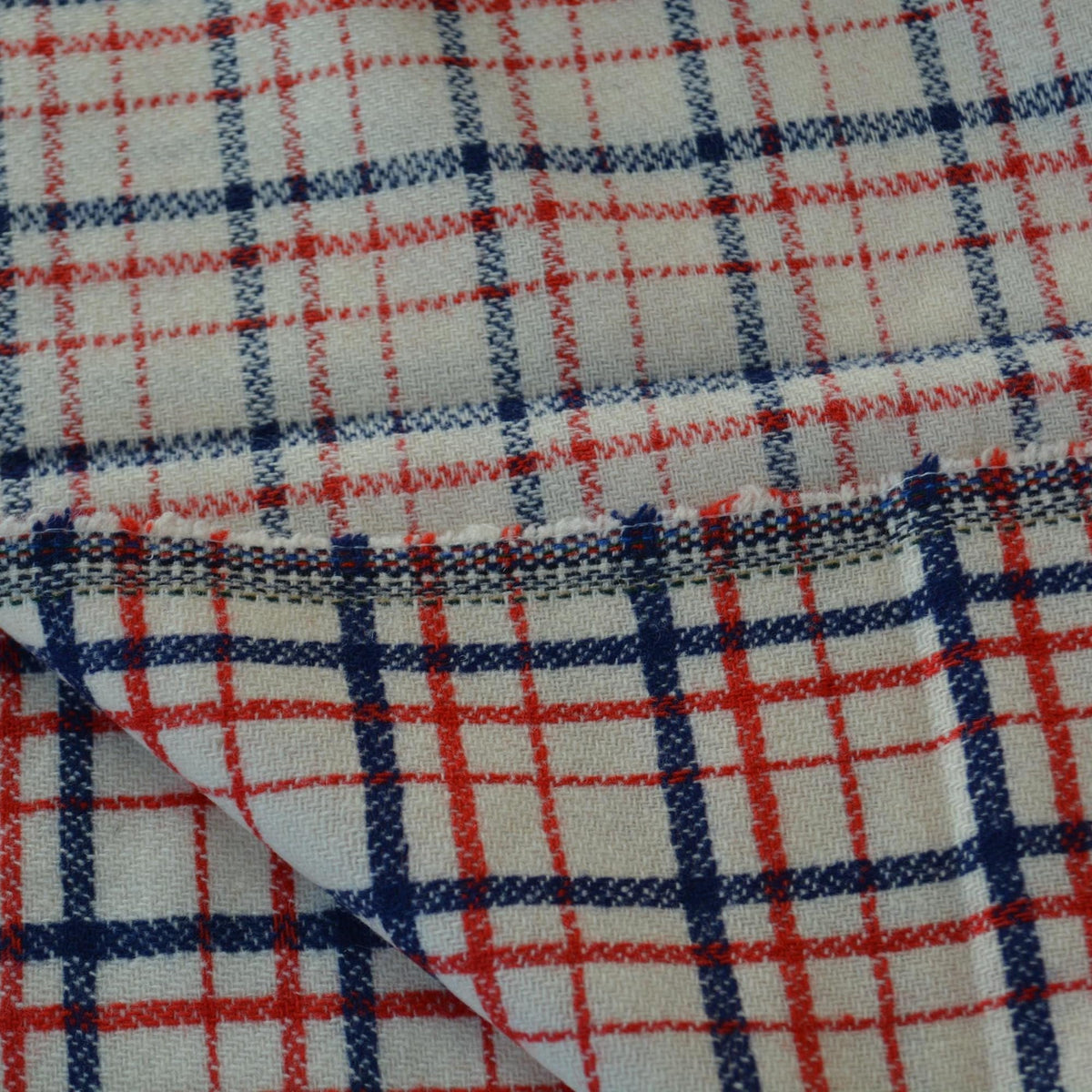 Heavyweight Red and Navy Tartan Wool Fabric Windowpane Check 55 Inch Wide | By the Yard