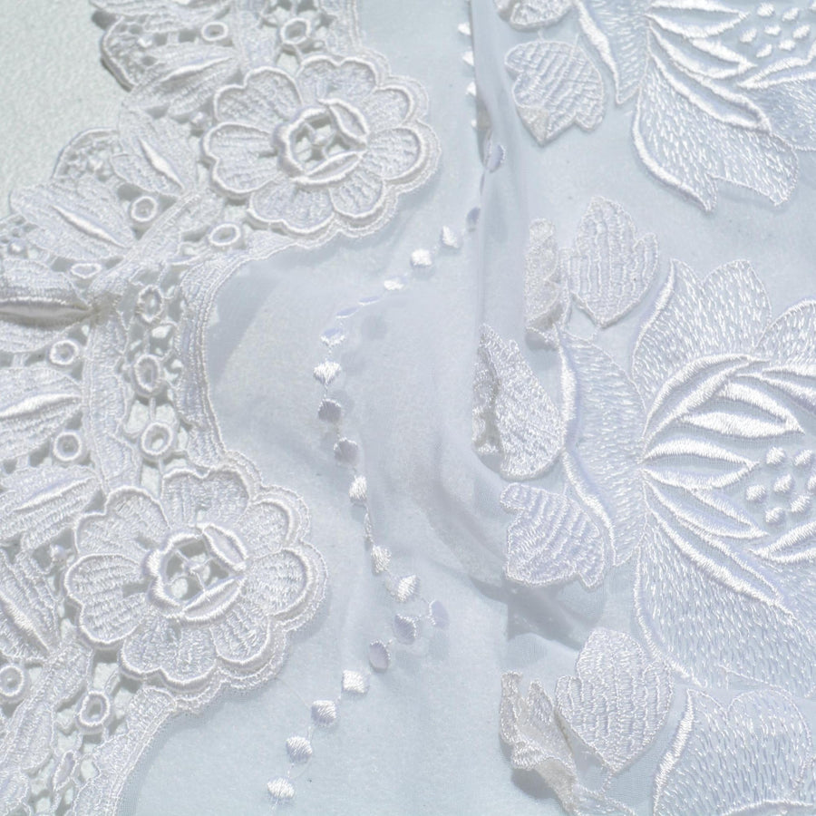 Chiffon Lace Fabric | White Sheer Designer Deadstock | Dresses, Blouses, Bridal | By the Yard