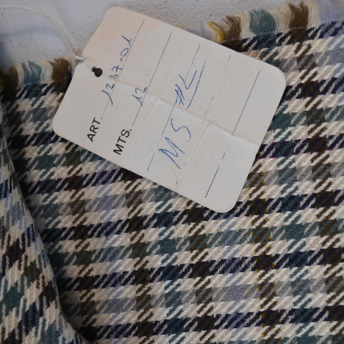 Vintage Madrid Checkered Wool Fabric | Beige Brown Light Blue Designer Deadstock | By the Yard