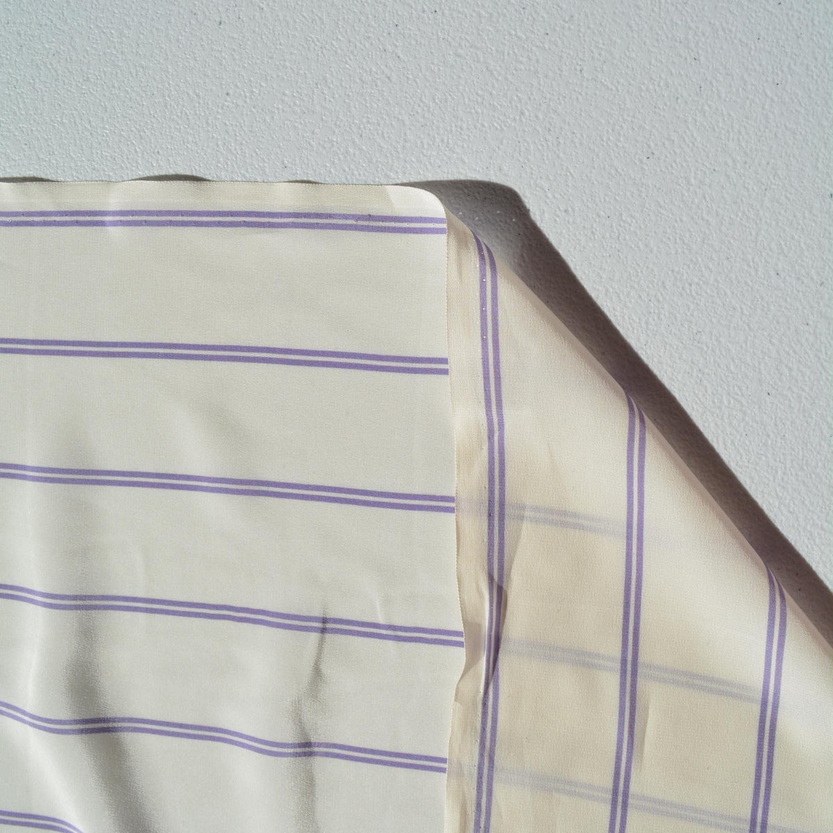 100% Silk Crepe de Chine Print White and purple Striped 56" Wide Luxury Fabric Sewing | By the Yard
