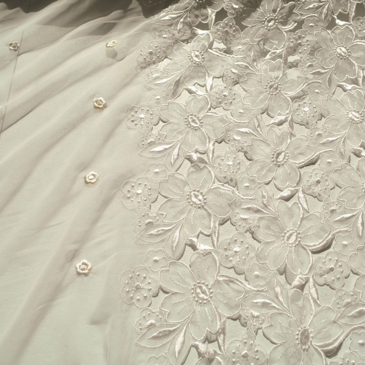 European White Silk Organza Floral Cutout Embroidery Fabric | By the Yard