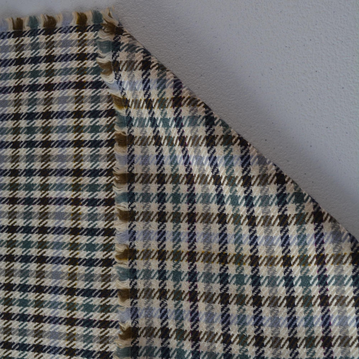 Vintage Madrid Checkered Wool Fabric | Beige Brown Light Blue Designer Deadstock | By the Yard