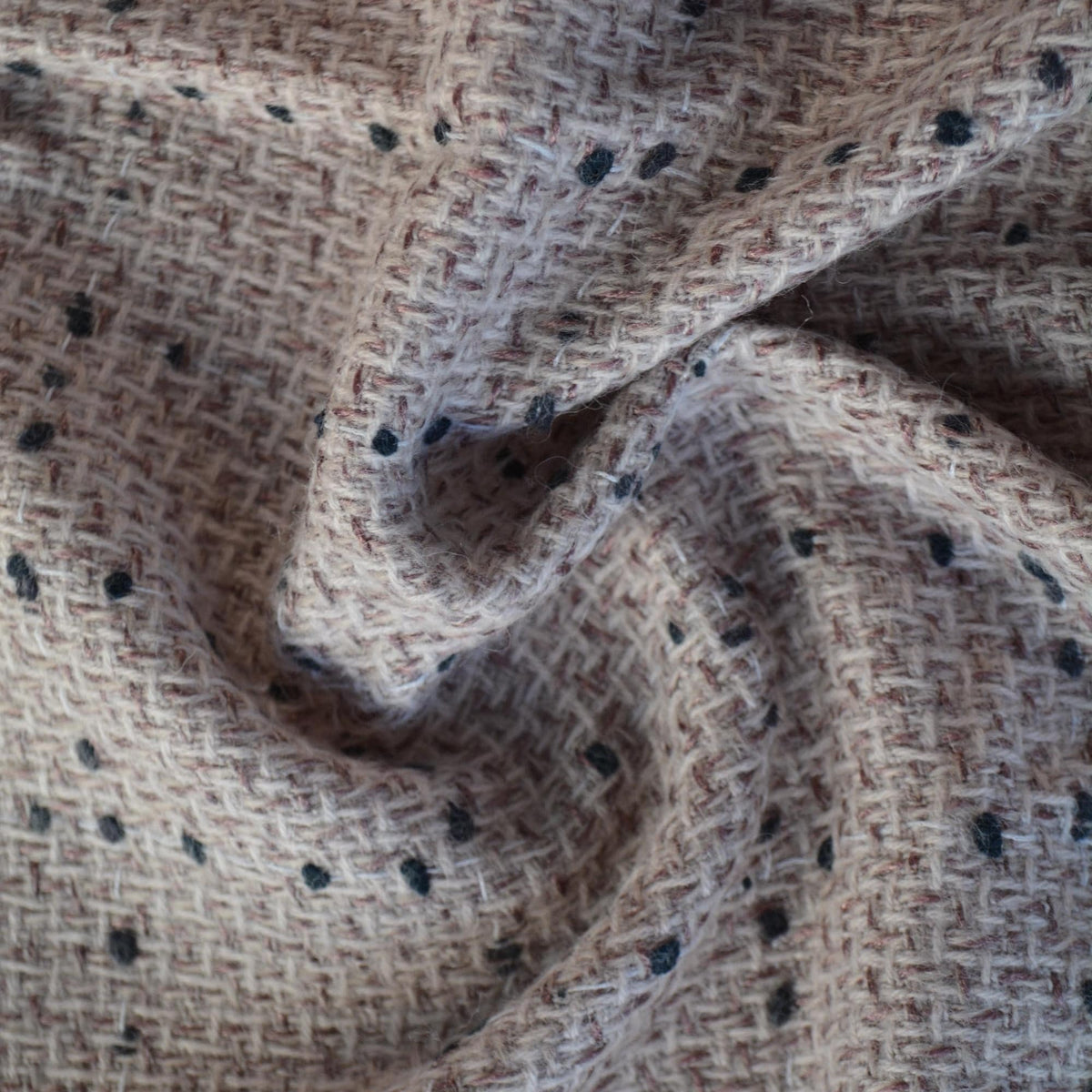 Beige Wool Boucle Tweed Fabric | Made in Italy | Brown and Black Speckles Heavyweight Coat and Jacket Cloth 57 Inch Wide