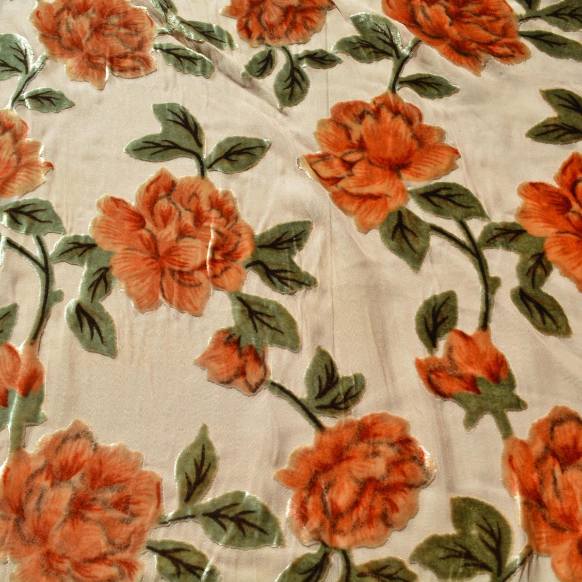 Beige and orange | silk poly blend | Velvet | Designer Deadstock |By the Yard