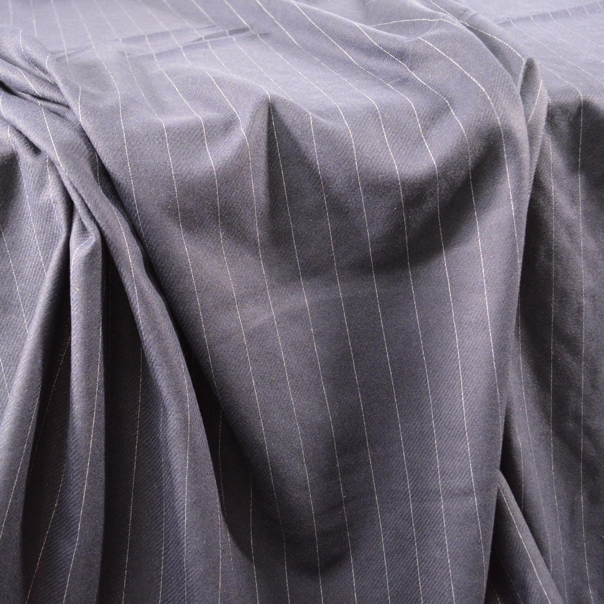 European Pure Wool | Navy Striped Wool Midweight Suiting Fabric 62 Inch Wide | By the Yard