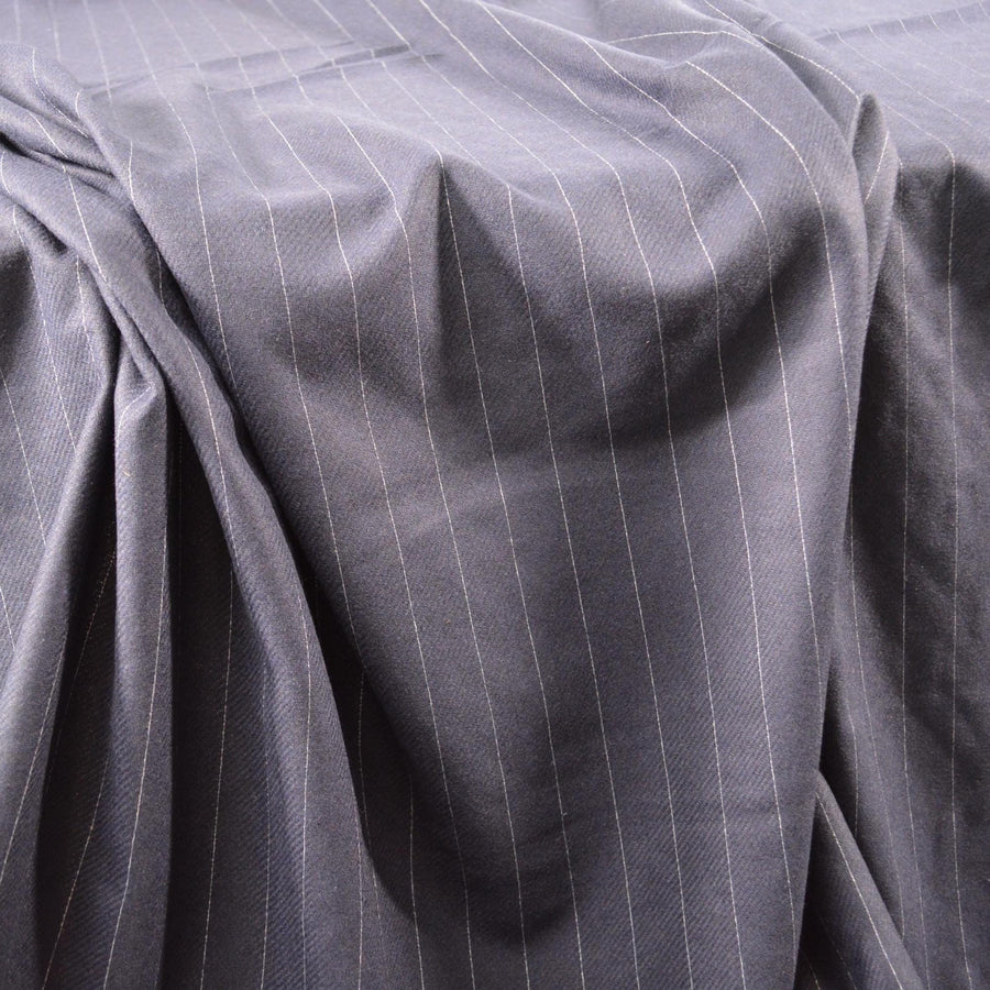 European Pure Wool | Navy Striped Wool Midweight Suiting Fabric 62 Inch Wide | By the Yard